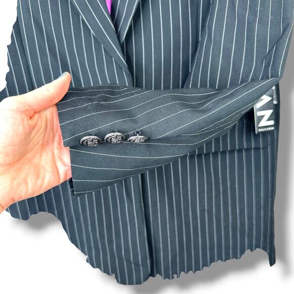 NVLT Black White Stripe NWT Notch Lapel Collar Button Boyfriend Blazer Small - Picture 11 of 13
